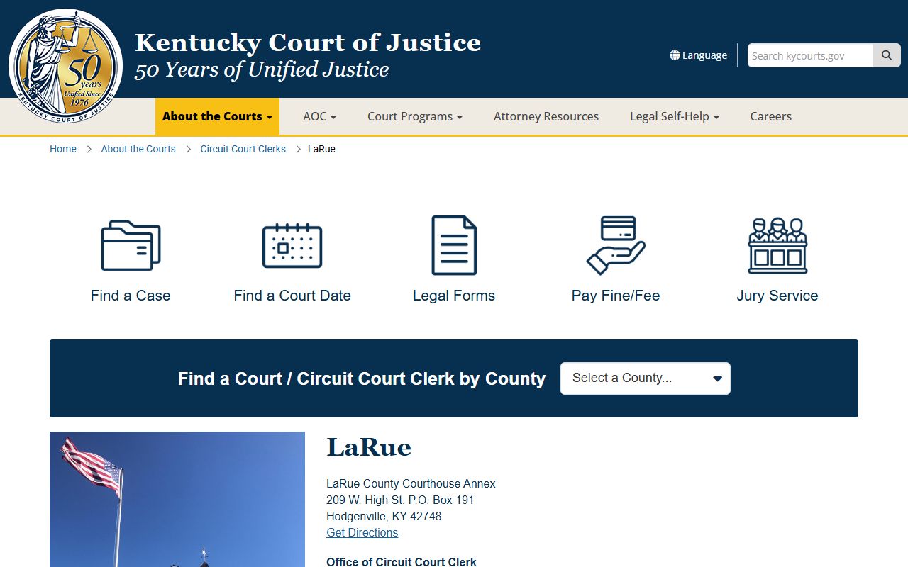 LaRue County court records contact page for court case lookup