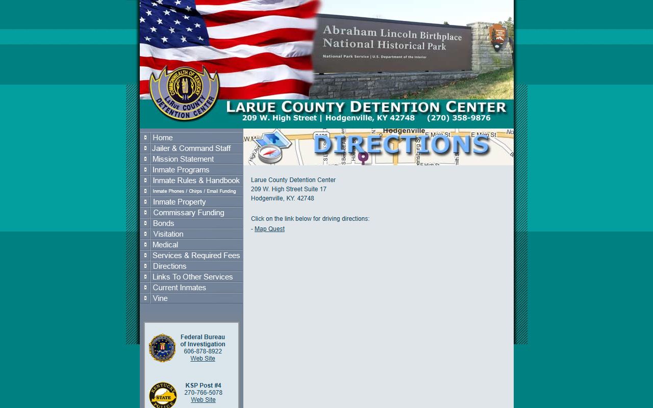 LaRue County Detention Center directions page for visitor planning