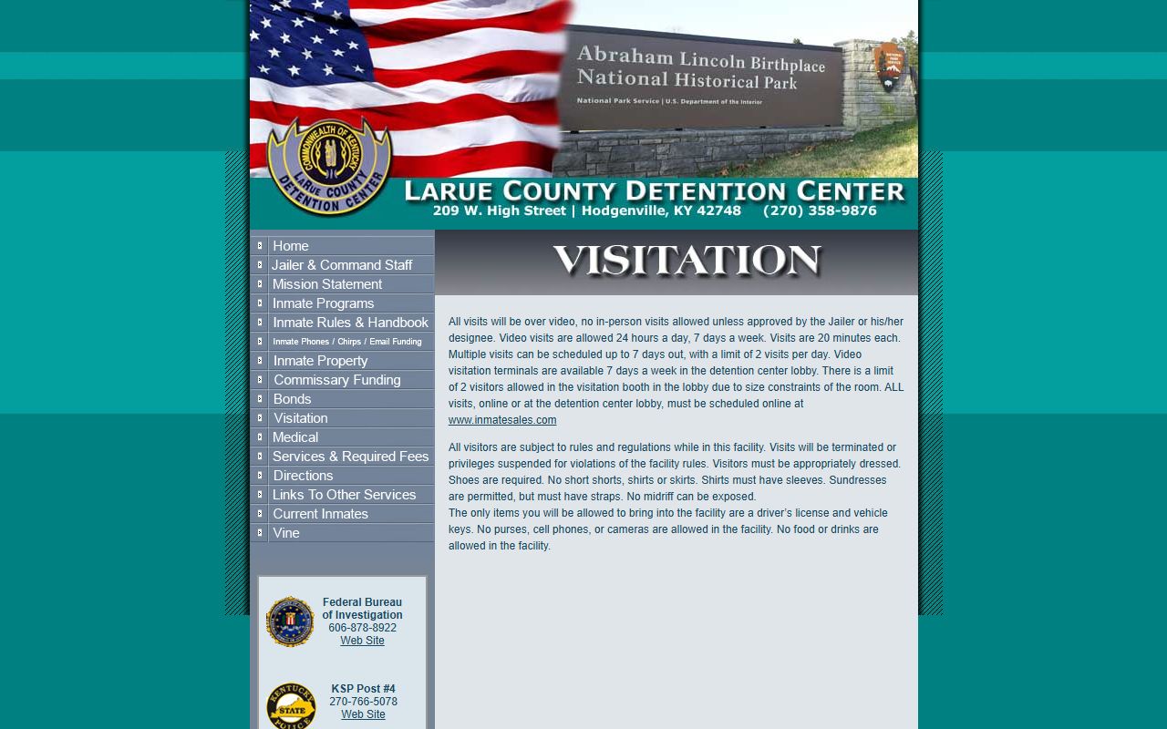 LaRue County inmate records video visitation rules